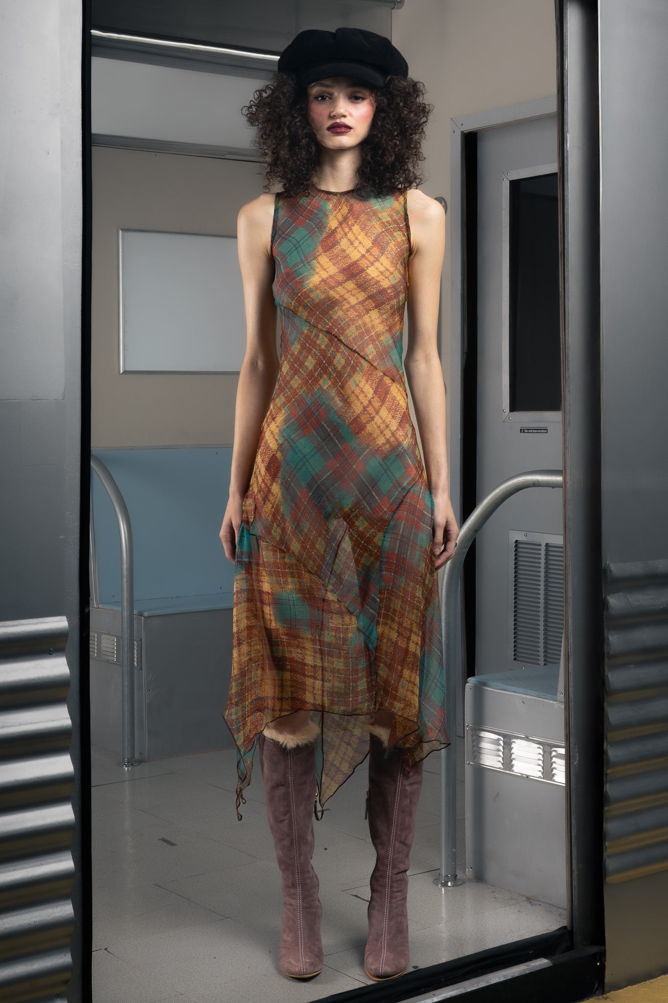 silk plaid dress Long Sleeve Shirtdress